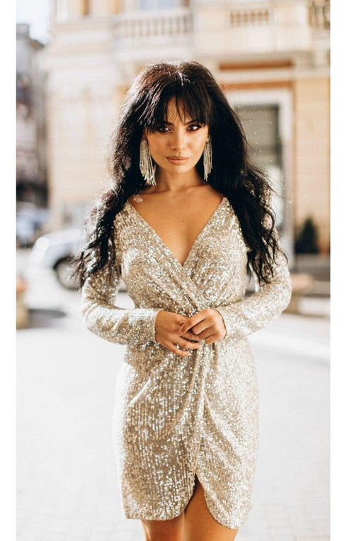 Long sleeve evening dress Sequin formal gown